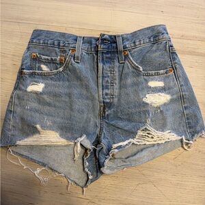 Levi's  501  Classic Blue Ripped Jean Shorts